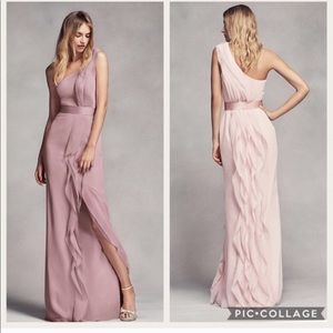 Vera Wang Long One-Shoulder Dress with Ruffles